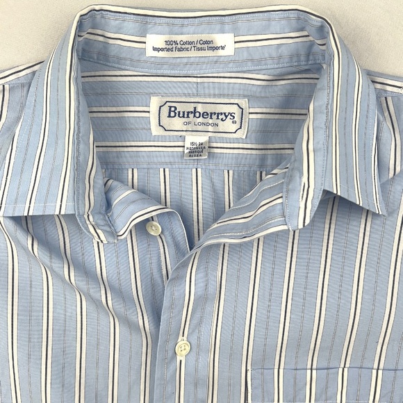 Men’s Blue Pinstriped Vintage Burberry Of London Dress Shirt In Size 15.5-34 - Picture 1 of 6